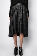 Jupe Joslin Cuir Froissé - Jupe longue noire femme en cuir.