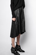 Jupe Joslin Cuir Froissé - Jupe longue noire femme en cuir.
