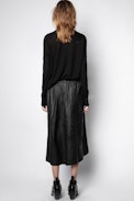 Jupe Joslin Cuir Froissé - Jupe longue noire femme en cuir.