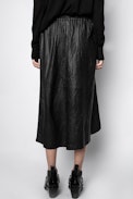 Jupe Joslin Cuir Froissé - Jupe longue noire femme en cuir.