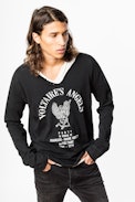 T-shirt Monastir - T-shirt noir col tunisien homme, imprimé à l'avant.