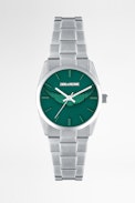 Reloj Zadig Wings - Reloj de acero inoxidable gris con esfera verde y motivos de alas.