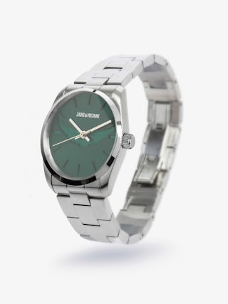 Zadig Wings Watch - Stainless steel watch with green dial and wing motifs.