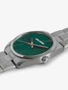 Reloj Zadig Wings - Reloj de acero inoxidable gris con esfera verde y motivos de alas.