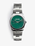 Reloj Zadig Wings - Reloj de acero inoxidable gris con esfera verde y motivos de alas.