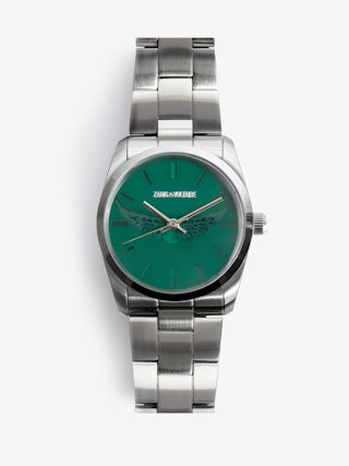 Zadig Wings Watch - Stainless steel watch with green dial and wing motifs.