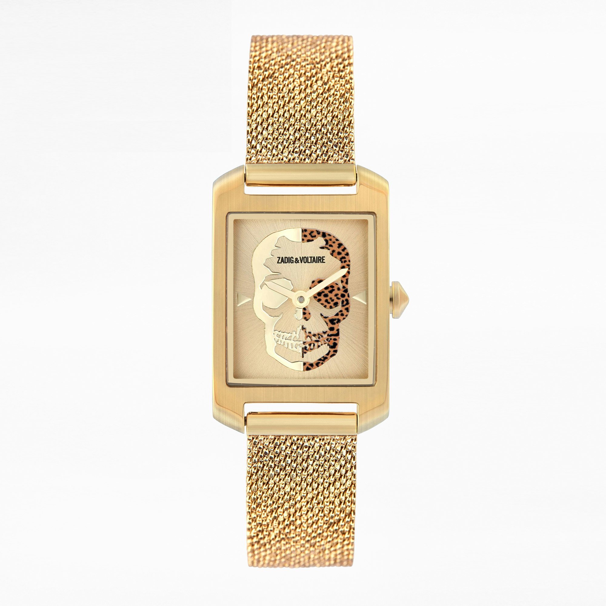 Uhr Timeline mit Totenkopfmotiv Vergoldete Damenuhr