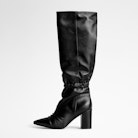 Glimmer Boots - Black lambskin leather boots with black heels
