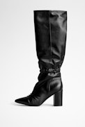 Glimmer Boots - Black lambskin leather boots with black heels