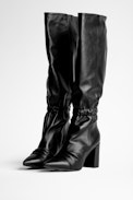 Glimmer Boots - Black lambskin leather boots with black heels