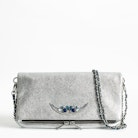Rock Metallic Jewel Clutch - Women's silver-tone clutch in leather, embellished with beads.