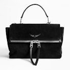 Sac Twin's Zip - Sac noir femme en cuir lisse et cuir suédé