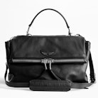 Sac Twin's Zip - Sac noir femme en cuir lisse et cuir suédé