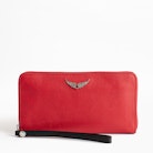 Compagnon Grained Wallet - Women’s red wallet in grained leather.