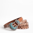 Ceinture Hanna Studs - Ceinture camel en cuir femme