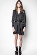 Robe Reveal Satin - Robe noire femme, courte.