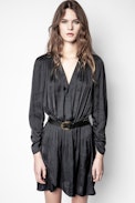 Robe Reveal Satin - Robe noire femme, courte.