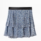 Jupe Jim Velours Devore - Jupe courte bleue femme, à volants.
