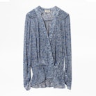 Top Tori Velours Devore - Top bleu femme.