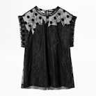 Top Tetro Lace - Top noir femme, en dentelle et tulle imprimé.