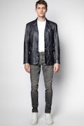 Valfried Crinkle Leather Blazer - Men’s Ink tailored jacket in crinkle leather.