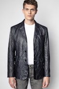 Valfried Crinkle Leather Blazer - Men’s Ink tailored jacket in crinkle leather.