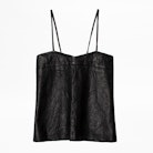 Caraco Codi Cuir Froissé - Caraco noir en cuir femme.