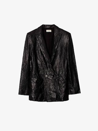 Visco Crinkled Leather Jacket - Women's black crinkled-effect leather jacket.