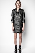 Rexy Crinkle Leather Dress - Women’s black shirt dress.