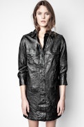 Rexy Crinkle Leather Dress - Women’s black shirt dress.
