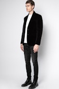 Jacke Valfried Samt - Schwarze Herren-Anzugsjacke aus Samt.