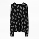 Kaschmirpullover Roby Leaf Skull - Schwarzer Damen-Kaschmirpullover mit Strassverzierung
