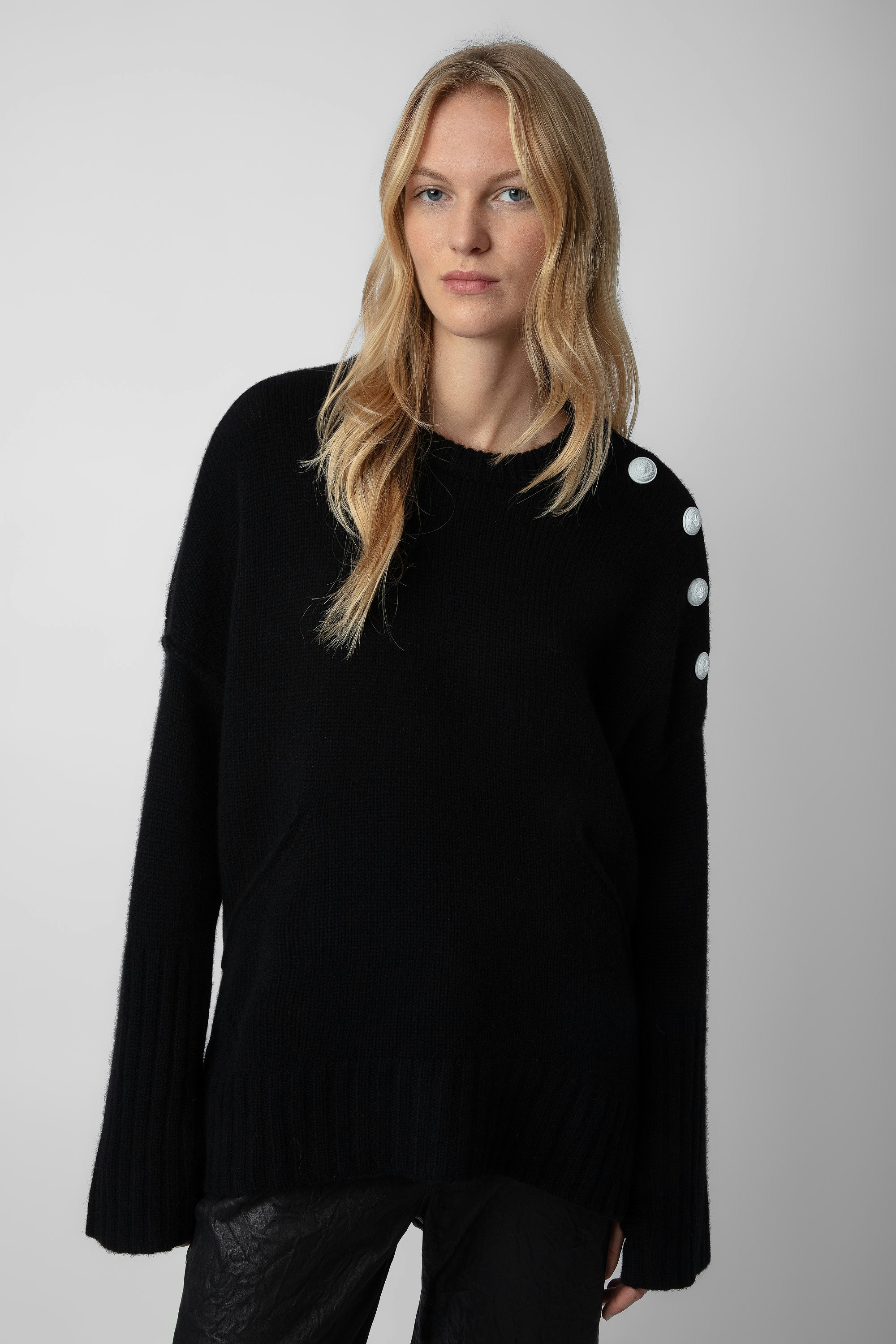 Malta カシミヤニット - Women's black sweater, in cashmere