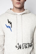 Clay Cashmere Jormi Sweater - Men’s white hooded sweater, cashmere.