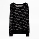 Pull Anouk ZV Allover - Pull noir femme en laine mérinos, imprimé.