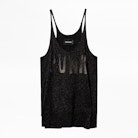 Débardeur Jossy Punk Strass - Débardeur noir asymétrique femme.