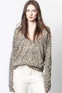 Brume Leo Print Cashmere Sweater - Women's leopard-print sweater., in cashmere