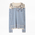 Pull Miss Stripes Multicusto Cachemire - Pull à rayures en cachemire à strass femme.