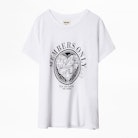 Alys Members Only T-Shirt - Women's white T-shirt with print and rhinestones.