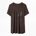 Camiseta Azedi Strass Jormi - Camiseta gris para mujer con strass.