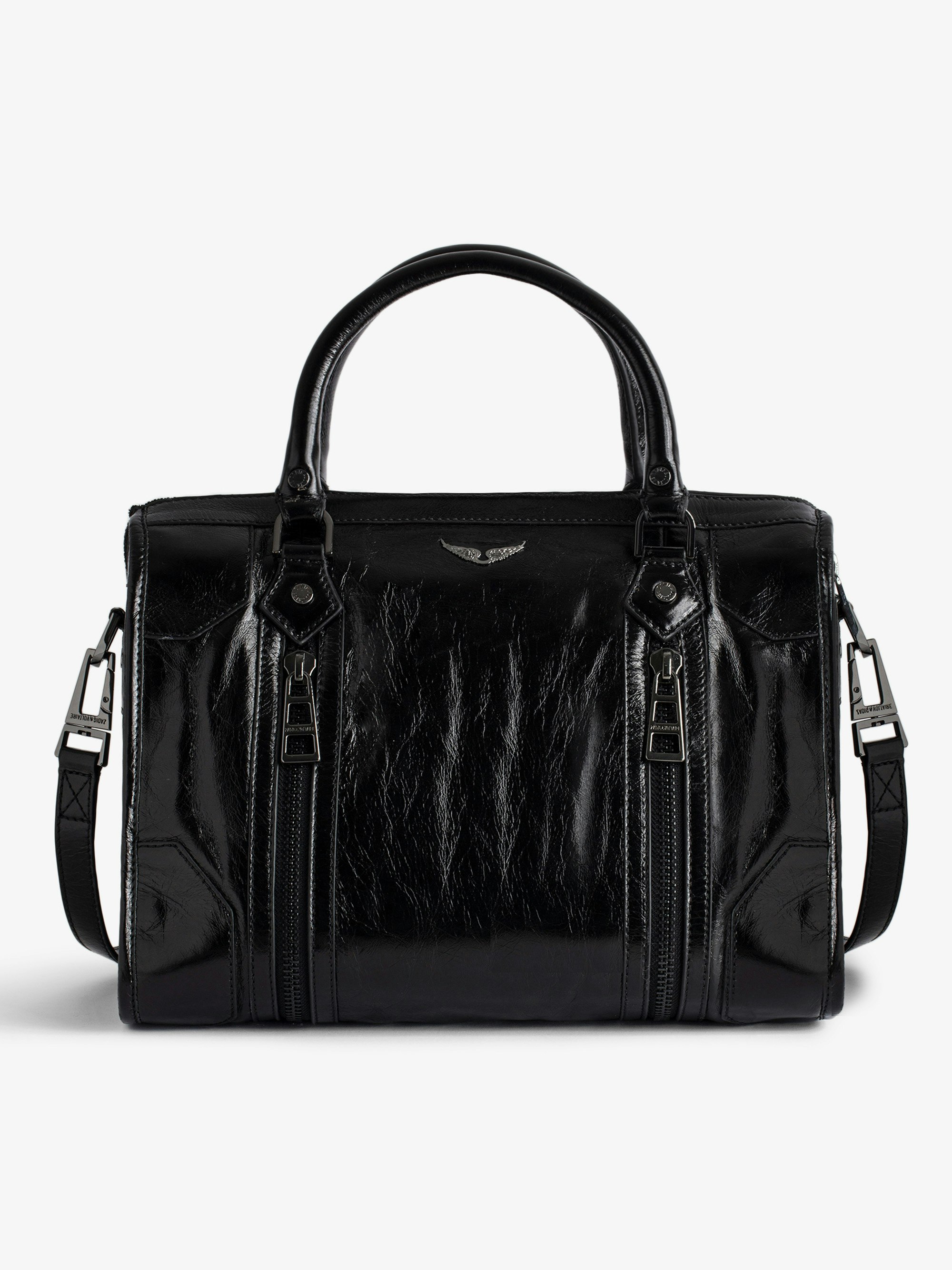 Sunny Medium #2 Vintage Patent Bag - Sunny Medium iconic women’s black vintage-effect leather bag.