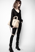 Sac Sunny Medium #2 ZV Embossed Suede - Sac taupe femme en cuir suédé embossé ZV