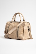Sac Sunny Medium #2 ZV Embossed Suede - Sac taupe femme en cuir suédé embossé ZV