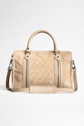 Sac Sunny Medium #2 ZV Embossed Suede - Sac taupe femme en cuir suédé embossé ZV