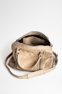 Sac Sunny Medium #2 ZV Embossed Suede - Sac taupe femme en cuir suédé embossé ZV