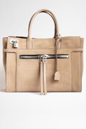 Candide Large Zip Suede Bag - Women's large taupe suede bag
