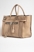 Candide Large Zip Suede Bag - Women's large taupe suede bag