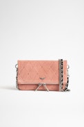 Rock Nano Zv Embossed Suede Clutch - Women's pink suede mini clutch with ZV embossing