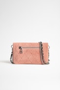 Rock Nano Zv Embossed Suede Clutch - Women's pink suede mini clutch with ZV embossing