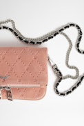 Rock Nano Zv Embossed Suede Clutch - Women's pink suede mini clutch with ZV embossing